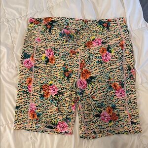 Torrid Pink and Orange Bike Shorts Vibrant Tropical Print